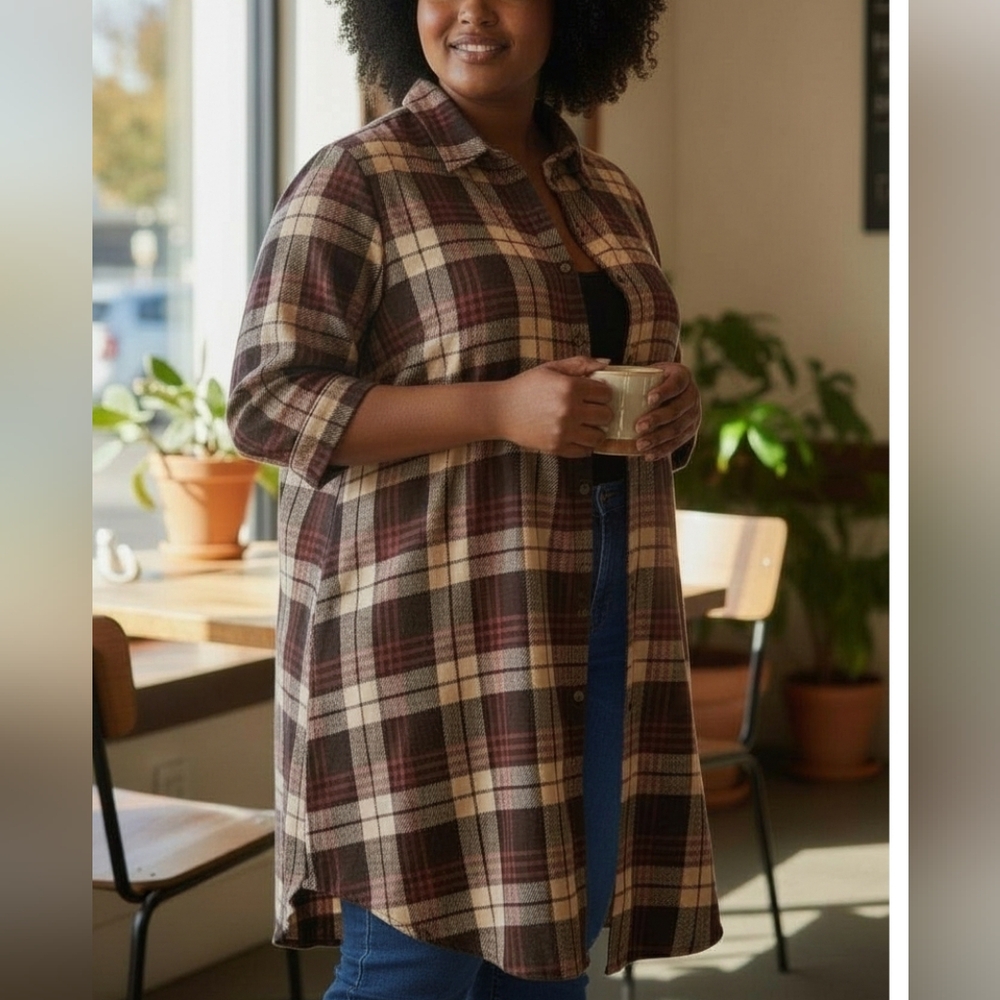 Plaid Longline Shirt Jacket